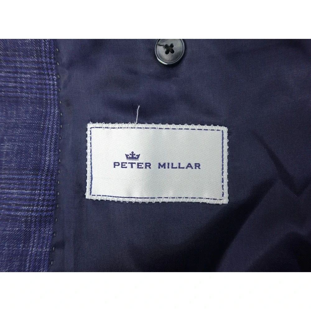 Peter Millar Blazer Mens 46R Navy Blue Good Glen Plaid Patch Pocket Sport Coat